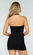 Zwarte Padded Halter Top met Mesh Detail Ruches en Stretch