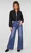 Zwarte Cropped Bomberjack met Ritssluiting en Ballonmouwen