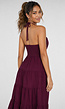 Paarse Halter Midi Jurk met Volants en Elastische Band