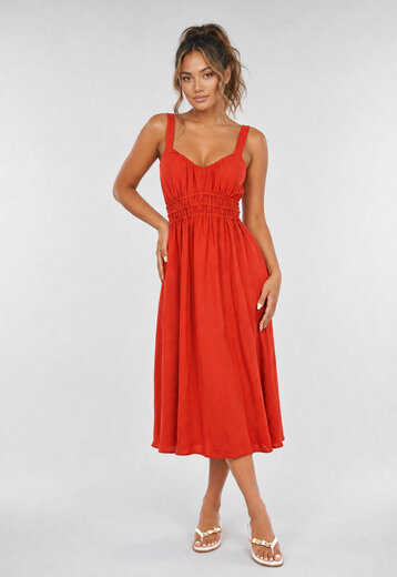 Oranje Midi Jurk met Stretch