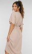 Beige Overslag Midi Jurk met Vlindermouwen en Gedrapeerd Detail