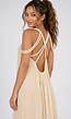 Beige Mousseline Maxi Jurk met Open Rug en Touwdetails
