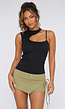 Zwarte Asymmetrische Top met Open Schouder en Push-Up Pads