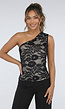 Zwarte One Shoulder Kant Top met Stretch