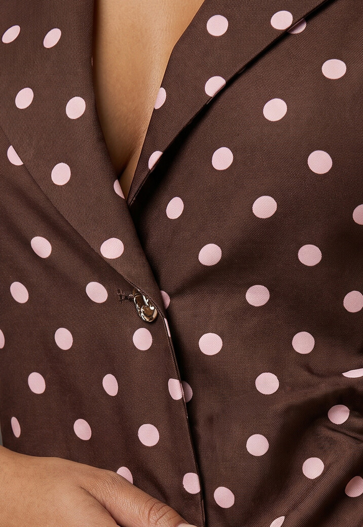 Bruine Polkadot Blazer Top met Schoudervulling