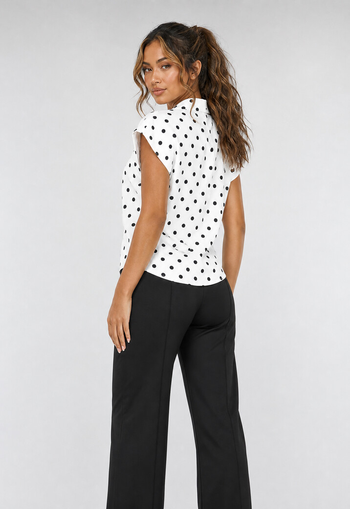 Witte Polkadot Blazer Top met Schoudervulling