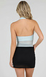 Lichtblauwe Padded Halter Top met Mesh Detail Ruches en Stretch