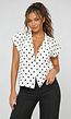 Witte Polkadot Blazer Top met Schoudervulling