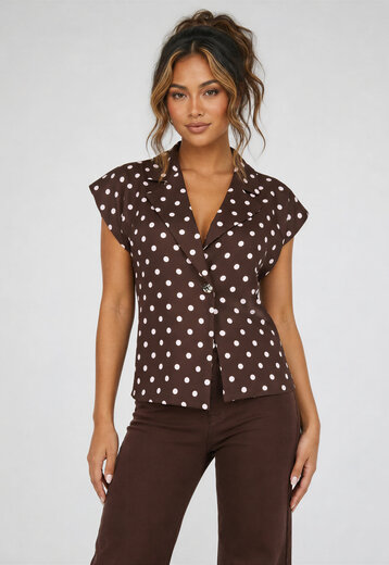 Bruine Polkadot Blazer Top