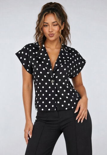 Zwarte Polkadot Blazer Top