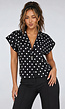 Zwarte Polkadot Blazer Top met Schoudervulling