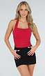 Rode Padded Halter Top met Mesh Detail Ruches en Stretch