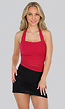 Rode Padded Halter Top met Mesh Detail Ruches en Stretch