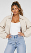 Crème Cropped Bomberjack met Ritssluiting en Ballonmouwen