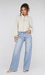 Crème Cropped Bomberjack met Ritssluiting en Ballonmouwen