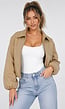 Beige Cropped Bomberjack met Ritssluiting en Ballonmouwen