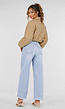 Beige Cropped Bomberjack met Ritssluiting en Ballonmouwen