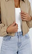 Beige Cropped Bomberjack met Ritssluiting en Ballonmouwen
