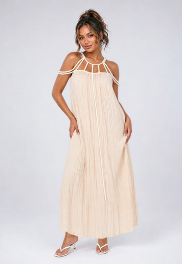 Perzik Mousseline Maxi Jurk