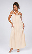 Beige Mousseline Maxi Jurk met Open Rug en Touwdetails