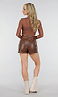Bruine Mesh Crop Top met Stretch en Ingebouwde Pads