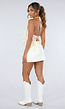 Crème Pailletten Halter Top met Open Rug