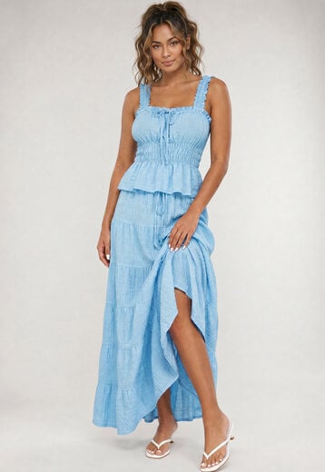 Lichtblauwe Two Piece Set met Ruches
