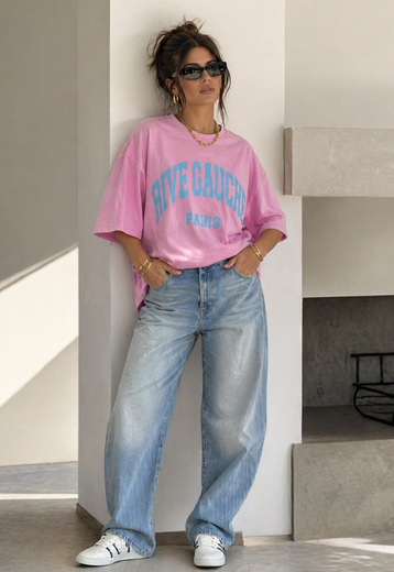 Roze Oversized T-Shirt met Tekstprint