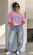 Roze Oversized T-Shirt met Blauwe Tekstprint