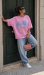 Roze Oversized T-Shirt met Blauwe Tekstprint