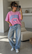 Roze Oversized T-Shirt met Blauwe Tekstprint