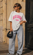 Wit Oversized T-Shirt met Grote Roze Tekstprint