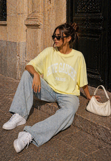 Lichtgeel Oversized T-Shirt met Tekstprint