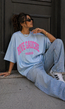 Lichtblauw Oversized T-Shirt met Roze Rive Gauche Tekstprint