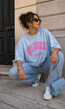 Lichtblauw Oversized T-Shirt met Roze Rive Gauche Tekstprint