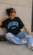 Zwart Oversized T-Shirt met Blauwe Rive Gauche Tekstprint