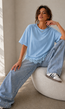 Lichtblauw Oversized T-Shirt met Kantzoom