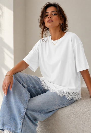 Wit T-Shirt met Kantzoom