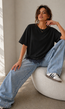 Zwart Oversized T-Shirt met Kantzoom