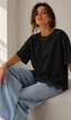 Zwart Oversized T-Shirt met Kantzoom