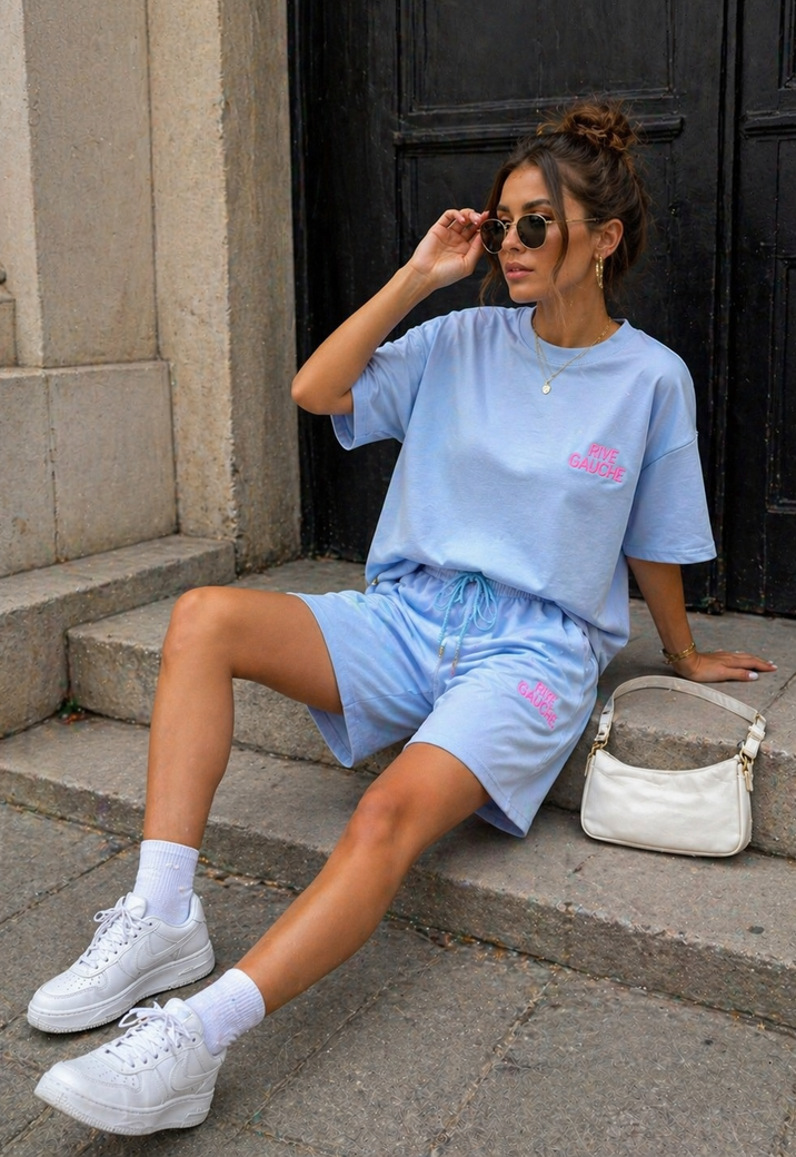 Lichtblauwe Two Piece Set met T-Shirt en Shorts