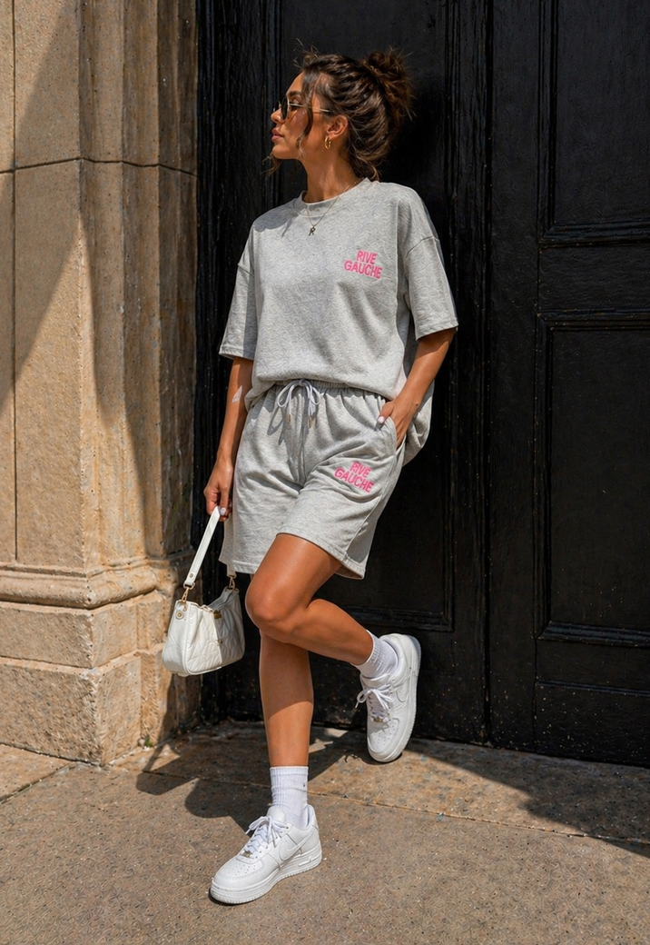 Grijze Two Piece Set met T-Shirt en Shorts