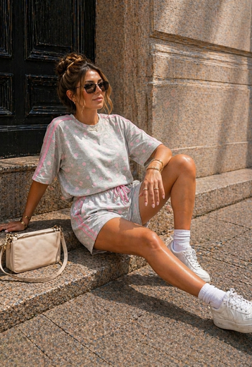 Grijs Roze Polkadot Two Piece Set met Shorts
