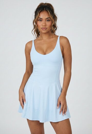 Lichtblauw Mini Stretch Jurk met Pads en Short