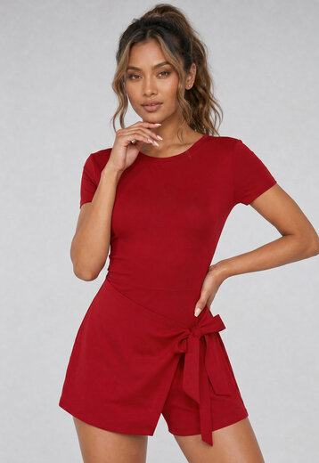 Bordeaux Rood Mini Jurkje met Stretch en Short