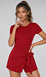Bordeaux Rood Sport Skort Jurkje met Open Rug en Strikdetail