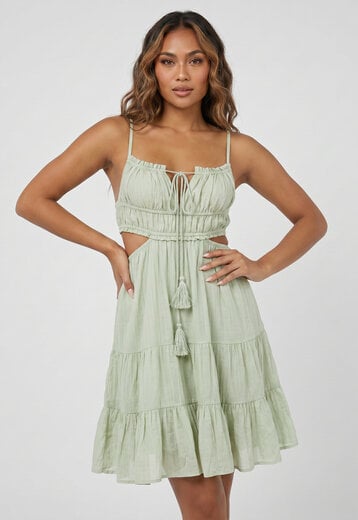 Mintgroene Mousseline Jurk