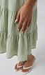 Groene Mousseline Midi Jurk met Open Rug en Volants