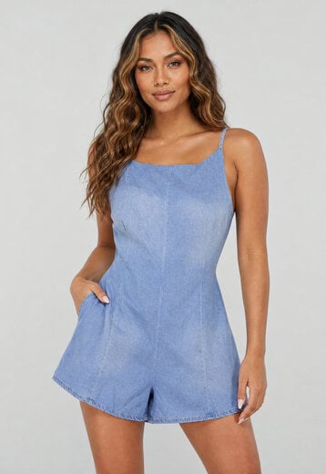 Denim Playsuit met Open Rug