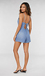 Lichtblauwe Denim Playsuit met Open Rug en Bandjes